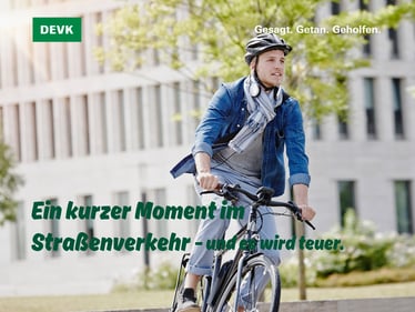 Mann fährt zügig mit dem Fahrrad - Ein kurzer Moment im Straßenverkehr – und es wird teuer.