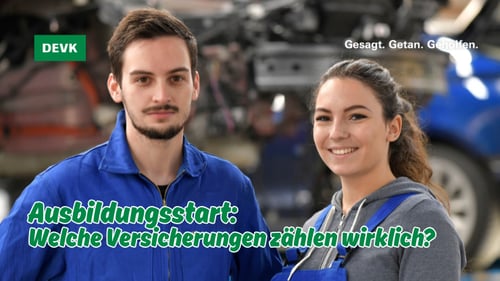 Junger Mann und junge Frau in Arbeitskleidung zum Beitrag „Ausbildungsstart: Welche Versicherungen zählen wirklich?“ der DEVK Agentur Marco Hock