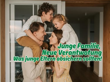 junge vierköpfige Familie sucht Versicherung für junge Familien.