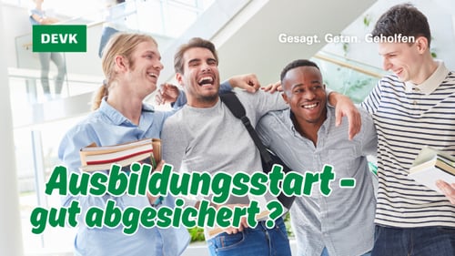 Junge Erwachsene lachen gemeinsam beim Ausbildungsstart – Symbolbild für einen gut abgesicherten Start ins Berufsleben bei der DEVK Agentur Susanne Gerards in Pulheim und Brauweiler.