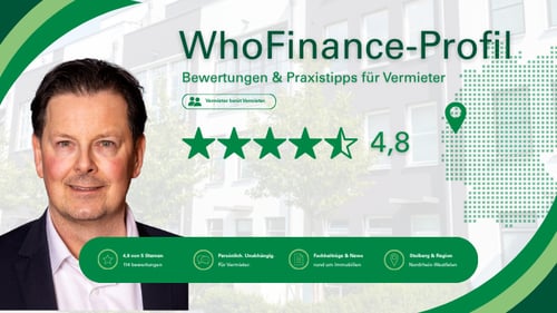 Michael Asmus mit digitalem WhoFinance-Profil, Kundenbewertungen und Praxistipps für Vermieter und Immobilienbesitzer.
