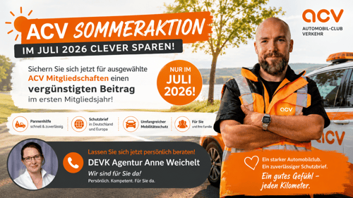 Foto zur ACV Sommeraktion Juli 2026 mit Kontaktdaten der Agentur und weiteren Informationen