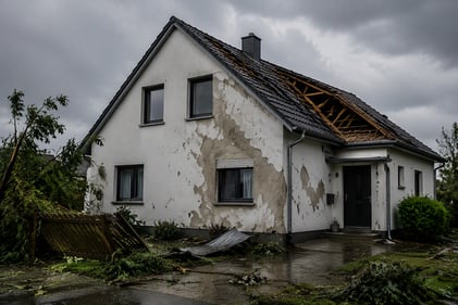 KI Bild Unwetterschäden am Haus.