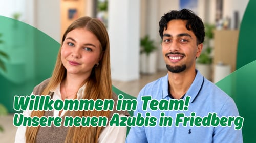 Veronika Aleksenko und Fahad Kayani als neue Auszubildende der DEVK Agentur Marco Hock am Standort Friedberg.