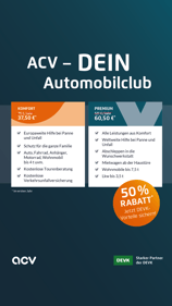 Bild zeigt die Leistungsübersicht des ACV-Automobilclubs