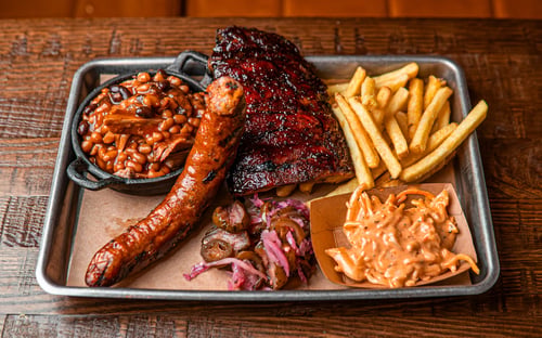 Loaded BBQ Tray of smoked meats, slaw & fries