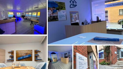 Fotocollage mit Innen- und Außenaufnahmen vom Büro der Versicherungskammer Bayern Versicherungsagentur Sandra Staußberger in Abenberg