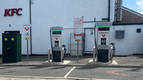 InstaVolt rapid EV chargers at Laird Street Service Station, Birkenhead, next to KFC.