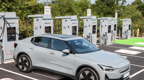 Polestar 2 charging at InstaVolt ultra-rapid chargers at Country House Estates Exeter.