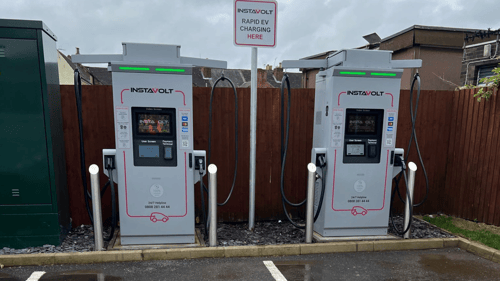 InstaVolt ultra-rapid EV chargers at McDonald’s Gainsborough location, ready for electric vehicle charging.