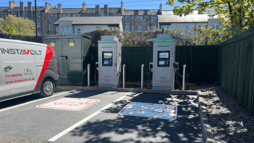 InstaVolt ultra rapid EV charging station on London Road in Meadowbank, Edinburgh with convenient parking and easy access for electric vehicle drivers
