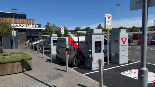 InstaVolt ultra rapid EV charging station at Parc Fforestfach Swansea near McDonald’s and retail park amenities