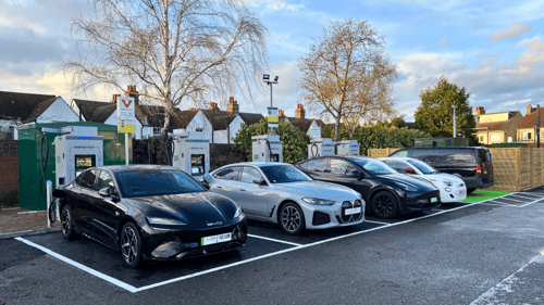 InstaVolt ultra rapid EV charging at Co-op Addiscombe Croydon with parked electric cars and convenient local access