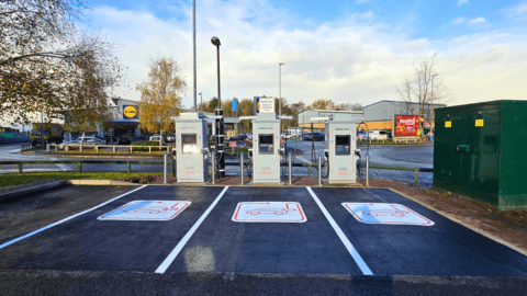 InstaVolt EV charging station at McDonald's Chadderton, easily accessible with nearby amenities like Lidl and Indish restaurant.