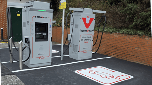 InstaVolt ultra rapid EV charging at Co-op Lowdham with dedicated parking bays on Main Street Nottinghamshire