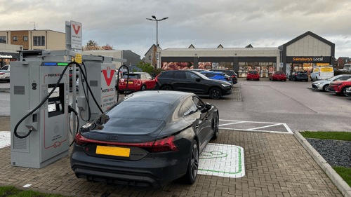 EV charging at InstaVolt station outside Sainsbury’s Local in Berryfields Aylesbury