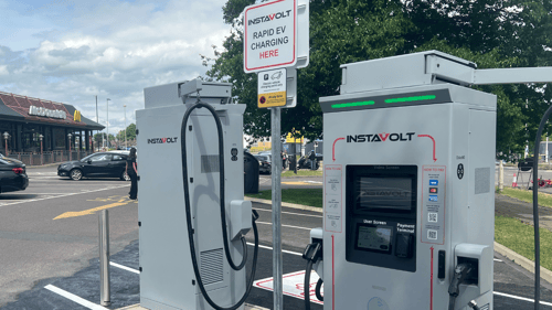 InstaVolt rapid EV chargers at Jarman Way, Hemel Hempstead, located beside McDonald’s with visible signage and dual charging units.