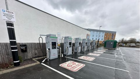 InstaVolt ultra rapid EV chargers at Costa Coffee, The Mulgrave Estate, Highbridge TA9 4BA, with multiple charging bays in a dedicated parking area.