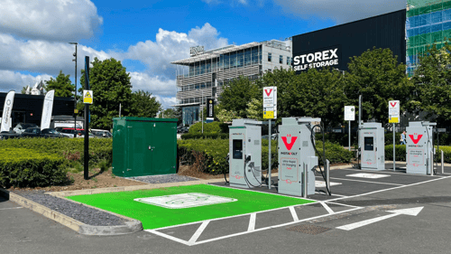 InstaVolt ultra rapid EV charging station at Forest Shopping Park, Loughton near Wickes, Screwfix and the M11.