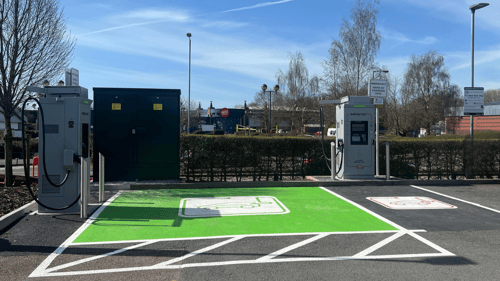 InstaVolt ultra rapid EV chargers at McDonald's Fenton location with two dedicated charging bays.