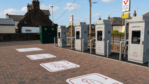 InstaVolt ultra rapid EV charging station at West Acres, Lockerbie near the A74(M).