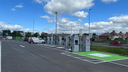InstaVolt ultra rapid EV charging station at Lottbridge Drove Retail Park in Eastbourne with multiple charging bays and easy road access.