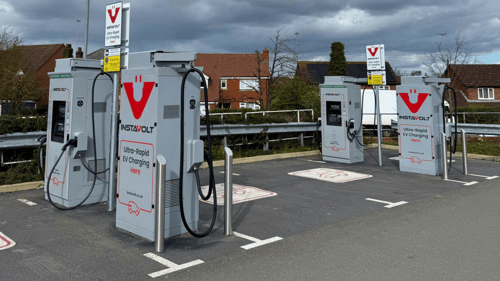 InstaVolt ultra-rapid EV chargers at Tesco Express car park in Great Blakenham Ipswich