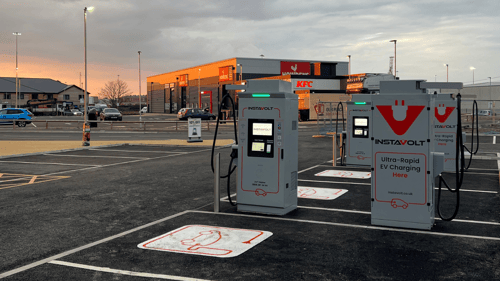 InstaVolt ultra rapid EV charging station at Harwich Gateway Retail Park near KFC and Howdens