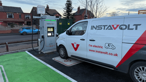 InstaVolt ultra rapid EV charger in use at Sainsbury’s Local, Huddersfield Road, Roberttown.