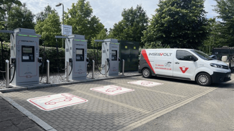 InstaVolt ultra rapid EV chargers at The Key, Elvetham Heath, Fleet.