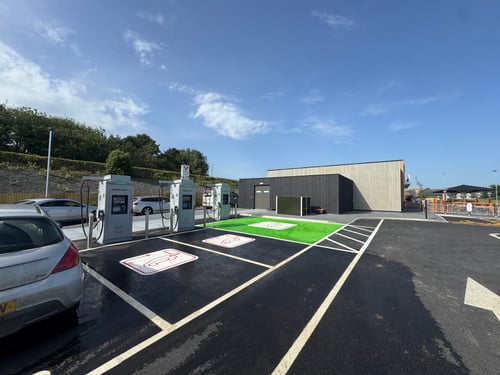 InstaVolt ultra rapid EV charging station at McDonald's Helston on Clodgey Lane with modern charging bays and accessible parking.