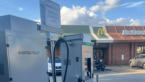 Electric vehicle charging station by InstaVolt at McDonald’s on Saint Albans Road.