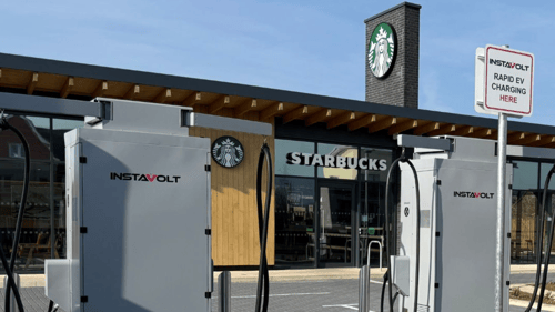 InstaVolt ultra-rapid EV chargers outside Starbucks on Queen's Drive, Nottingham