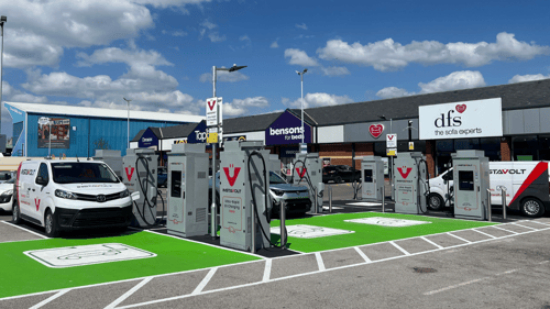 InstaVolt ultra rapid EV chargers at Hindpool Retail Park Barrow-in-Furness near DFS and Bensons for Beds