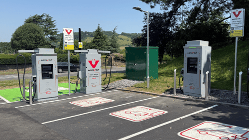 InstaVolt ultra rapid EV charging station on Reigate Road, Dorking with modern charging bays and accessible parking.