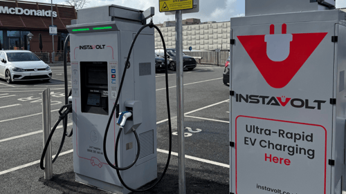 InstaVolt ultra-rapid EV charging station at McDonald’s Nelson with parking and easy access