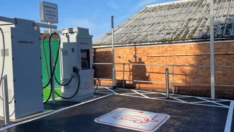 Ultra rapid InstaVolt EV charging station on Aldershot Road, Guildford, near the Co-op Food store and Stoughton Recreation Ground.