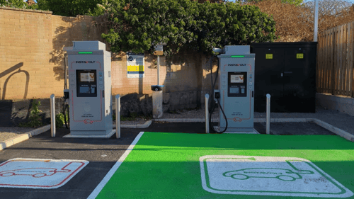 EV charging point in Bristol with InstaVolt ultra rapid chargers installed at Gloucester Road, offering convenient access for electric vehicles.