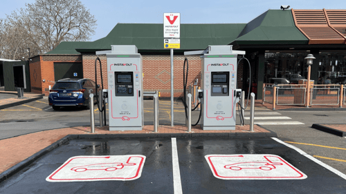 InstaVolt ultra-rapid EV chargers at McDonald’s Worcester Park car park with marked charging bays