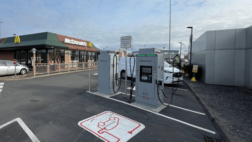InstaVolt ultra rapid EV chargers at McDonald's car park in the UK.