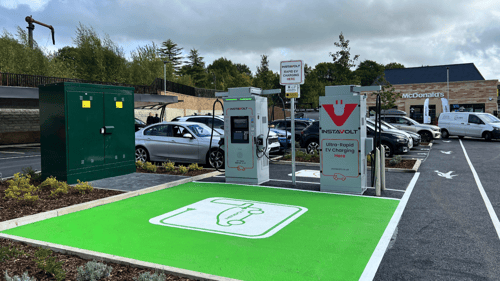 Ultra-rapid InstaVolt EV charging bays at McDonald's Buxton A53 location