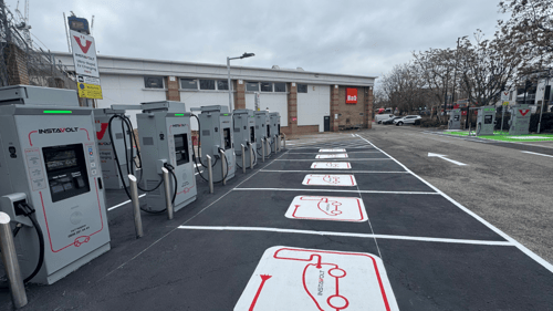 InstaVolt ultra-rapid EV charging bays at B&Q Peckham with marked parking spaces and charging units in Cantium Retail Park