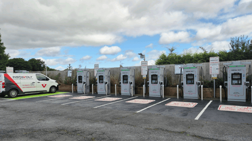 Ultra rapid InstaVolt EV charging bays at The Gissons Hotel in Kennford, Exeter.