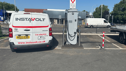 InstaVolt ultra rapid EV charger at McDonald's Leicester on Almond Road with modern charging facilities.