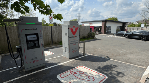 InstaVolt ultra rapid EV chargers at Costa Coffee Birchgrove Swansea near the M4 motorway