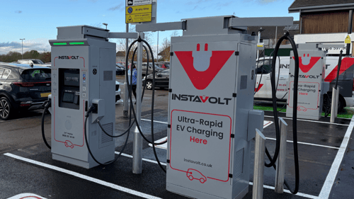 InstaVolt ultra-rapid EV chargers at Asda Oakridge Park in Milton Keynes car park