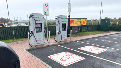 InstaVolt ultra rapid EV charging at Newbridge Industrial Estate, Edinburgh near the M9