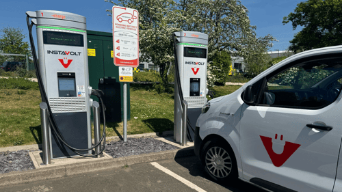 InstaVolt rapid EV chargers in use at KFC Kingsbury Road, Birmingham, with branded service van on site.