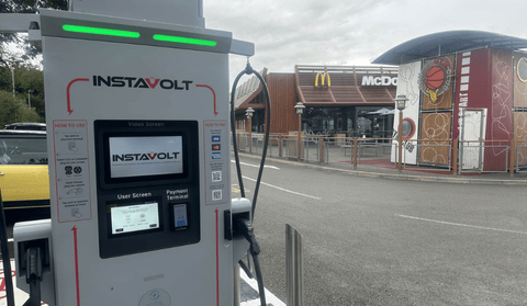 InstaVolt ultra rapid EV chargers beside McDonald’s and Lidl off the A15 in Bourne