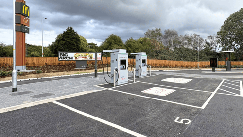 InstaVolt ultra rapid EV charging stations next to McDonald's on Oslo Road, Hull HU7, with dedicated electric vehicle charging bays.